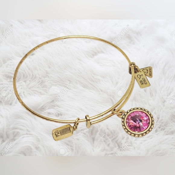 Alex and Ani October Color Code Rose Bangle Bracelet Shiny Gold - Picture 2 of 5